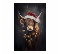 QUSAAOU Lienzo Minimalista Para Pared Vaca de las gorro Papá Noel Navidad Animal Wall Art Comedor Pasillo BañO Modern Picture Bedroom, Bathroom Cafe（Gris oscuro-20x30cm1 Sin marco