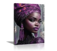 QUSAAOU Lienzo Turbante morado joyas combinadas encanto exótico refinado ImpresióN En Material Tejido No Tejido Cuadros Decoracion Modernos Lienzos- ReproduccióN Retrato Mujer-40x60cm1 Enmarcado