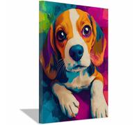 QUSAAOU Lienzos Decorativos Grandes Cachorro Beagle pop colorido DiseñO De Animales Divertidos Decoracion Salon BañO Dormitorio Aseo Wc Inodoro（Orange-30x45cm1 Enmarcado