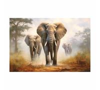 QUSAAOU Lienzos Decorativos Grandes Familia de elefantes en sabana DiseñO De Animales Divertidos Decoracion Salon BañO Dormitorio Aseo Wc Inodoro（Marrón-70x100cm1 Sin marco