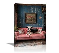 QUSAAOU Lienzos Decorativos Grandes Vaca recostada sofá rosa con estilo rústico vintage DiseñO De Animales Divertidos Decoracion Salon BañO Dormitorio Aseo Wc Inodoro（Rosa-30x45cm1 Enmarcado