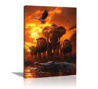 QUSAAOU Lienzos Decorativos Pared Animales salvajes conviviendo bajo luz crepuscular Cuadros Decoracion Salon Modernos Lienzos Decorativo Pared Decoracion Lienzo Modernos（Naranja-20x30cm1 Sin marco