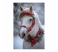 QUSAAOU Lienzos Decorativos Pared Caballo blanco navidad con guirnalda Cuadros Decoracion Salon Modernos Lienzos Decorativo Pared Decoracion Lienzo Modernos（White-60x90cm1 Sin marco