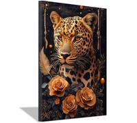 QUSAAOU Lienzos Decorativos Pared Leopardo rosas doradas fondo Cuadros Decoracion Salon Modernos Lienzos Decorativo Pared Decoracion Lienzo Modernos（Naranja-40x60cm1 Enmarcado