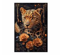 QUSAAOU Lienzos Decorativos Pared Leopardo rosas doradas fondo Cuadros Decoracion Salon Modernos Lienzos Decorativo Pared Decoracion Lienzo Modernos（Naranja-40x60cm1 Sin marco