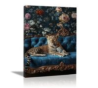 QUSAAOU Lienzos Decorativos Pared Leopardo sobre terciopelo con fondo vegetal Cuadros Decoracion Salon Modernos Lienzos Decorativo Pared Decoracion Lienzo Modernos（Turquesa-80x120cm1 Sin marco