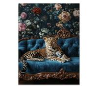 QUSAAOU Lienzos Decorativos Pared Leopardo sobre terciopelo con fondo vegetal Cuadros Decoracion Salon Modernos Lienzos Decorativo Pared Decoracion Lienzo Modernos（Turquesa-40x60cm1 Sin marco