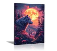 QUSAAOU Lienzos Decorativos Pared Lobo solitario en bosque mágico bajo luna llena Cuadros Decoracion Salon Modernos Lienzos Decorativo Pared Decoracion Lienzo Modernos（Violeta-20x30cm1 Enmarcado