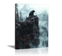 QUSAAOU Lienzos Decorativos Pared Oso negro acantilados rocosos de montaña brumosa Cuadros Decoracion Salon Modernos Lienzos Decorativo Pared Decoracion Lienzo Modernos（Negro-20x30cm1 Enmarcado
