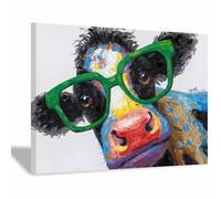 QUSAAOU Lienzos Decorativos Pared Vaca pop art con gafas verdes Cuadros Decoracion Salon Modernos Lienzos Decorativo Pared Decoracion Lienzo Modernos（Verde-30x45cm1 Enmarcado