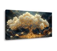QUSAAOU Mural De Paisaje En Lienzo Árbol de la Vida loto blanco rama dorada impresión montaña agua Marcos Fotos De Adecuados Para Salas De Estar CaféS Dormitorios Cocinas BañOs -20x40cm1 Enmarcado