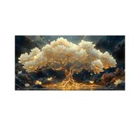 QUSAAOU Mural De Paisaje En Lienzo Árbol de la Vida loto blanco rama dorada impresión montaña agua Marcos Fotos De Adecuados Para Salas De Estar CaféS Dormitorios Cocinas BañOs -20x40cm1 Sin marco