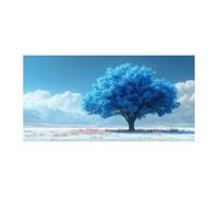 QUSAAOU Mural De Paisaje Natural Árbol de la Vida azul montaña nevada pradera PóSter Lienzo Arte Mural Cuadro DecoracióN Del Hogar Para Dormitorio Sala De Estar -50x100cmSin marco