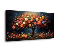 QUSAAOU Mural De Paisaje Natural Árbol de la Vida florido colorido fondo verde agua floral PóSter Lienzo Arte Mural Cuadro DecoracióN Del Hogar Para Dormitorio Sala De Estar -50x100cmEnmarcado