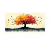 QUSAAOU Mural De Paisaje Natural Árbol de la Vida rojo acuarela pájaro raíz Representar Paisajes Naturales Adecuado Decorar Estar Dormitorios Comedores Oficinas Pasillos（Naranja-70x140cm1 Sin marco