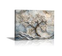 QUSAAOU Mural De Paisaje Natural Árbol floral blanco 2D textura marmórea PóSter Lienzo Arte Mural Cuadro DecoracióN Del Hogar ImpresióN Para Dormitorio Sala De Estar （Blanco-70x100cm1 Enmarcado