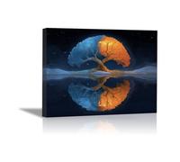 QUSAAOU Mural De Paisaje Natural Árbol partido azul naranja reflejo acuático Representar Paisajes Naturales Adecuado Decorar Estar Dormitorios Comedores Oficinas Pasillos（Azul-20x30cm1 Enmarcado