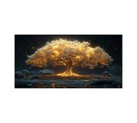 QUSAAOU Mural Paisaje Natural Árbol de la Vida dorado brillante fondo roca PóSter Lienzo Arte Mural Cuadro DecoracióN Del Hogar ImpresióN Para Dormitorio Sala De Estar （Dorado-30x60cm1 Sin marco