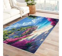 QUSAAOU OcéAno Alfombra BañO Casa Junto al mar Alfombra Pelo Corto para Oficina - Superficie silenciosa y Confortable, Mantenimiento con Lavado a máquina （Rosa 30-60x90cm