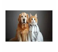 QUSAAOU Para Salon Lienzo Golden retriever y gato médico divertidosCuadros Sobre Lienzo Cuadros Para Dormitorio Decoraciones Para Hogar Divertidos Interesantes（Dorado-20x30cm1 Sin marco