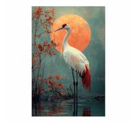 QUSAAOU Para Salon Lienzo Grulla solitaria luna naranja agua Cuadros Enmarcados Cuadros Sobre Lienzo Cuadros Para Dormitorio Decoraciones Para Hogar Divertidos Interesantes（Blanco-70x100cm1 Sin marco