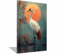 QUSAAOU Para Salon Lienzo Grulla solitaria luna naranja agua Cuadros Enmarcados Cuadros Sobre Lienzo Cuadros Para Dormitorio Decoraciones Para Hogar Divertidos Interesantes（Blanco-30x45cm1 Enmarcado