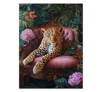 QUSAAOU Para Salon Lienzo Leopardo en sillón ornamentado con flora tropical Cuadros Cuadros Sobre Lienzo Cuadros Para Dormitorio Decoraciones Para Hogar Divertidos Interesantes -30x45cm1 Sin marco