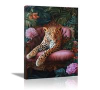 QUSAAOU Para Salon Lienzo Leopardo en sillón ornamentado con flora tropical Cuadros Cuadros Sobre Lienzo Cuadros Para Dormitorio Decoraciones Para Hogar Divertidos Interesantes -40x60cm1 Enmarcado