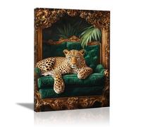 QUSAAOU Para Salon Lienzo Leopardo en sofá esmeralda con borde dorado Cuadros Cuadros Sobre Lienzo Cuadros Para Dormitorio Decoraciones Para Hogar Divertidos Interesantes -30x45cm1 Enmarcado