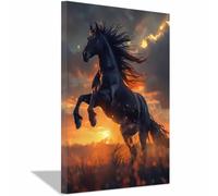 QUSAAOU Para Salon Lienzo Semental negro encabritado cielo atardecer dorado Cuadros Sobre Lienzo Cuadros Para Dormitorio Decoraciones Para Hogar Divertidos Interesantes -20x30cm Sin marco