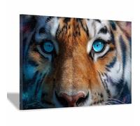 QUSAAOU Para Salon Lienzo Tigre con ojos azules fondo galaxiaCuadros Sobre Lienzo Cuadros Para Dormitorio Decoraciones Para Hogar Divertidos Interesantes（Marrón-70x100cm1 Enmarcado