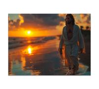 QUSAAOU pared Jesús cristiano Christ marche rivage crépuscule cuadro de santo pastor,pintura cristiana renacentista para iglesia,sala estar,dormitorio religioso（Orange-50x70cm Sin marco