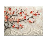 QUSAAOU Pintura Decorativa Árbol ciruelo 2D base textura mármol Arte Mural Oficina Casa Paredes Impresiones ArtíSticas Para Cama Comedor Pinturas Modernas Impresas （Rojo-60x90cm1 Sin marco