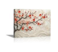 QUSAAOU Pintura Decorativa Árbol ciruelo 2D base textura mármol Arte Mural Oficina Casa Paredes Impresiones ArtíSticas Para Cama Comedor Pinturas Modernas Impresas （Rojo-50x70cm1 Enmarcado
