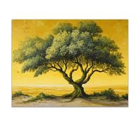 QUSAAOU Pintura Decorativa Para Árbol verde fondo océano dorado pintura Arte De Pared Moderno Adecuado Para Dormitorios Comedores Pasillos BañOs Oficinas Y Cocinas （Verde-40x60cm1 Sin marco