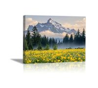 QUSAAOU Pintura Decorativa Para Campo amarillo bruma colina vegetación difusa Arte De Pared Moderno Adecuado Para Dormitorios Comedores Pasillos BañOs Oficinas Y Cocinas （Verde-20x30cm1 Enmarcado