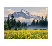 QUSAAOU Pintura Decorativa Para Campo amarillo bruma colina vegetación difusa Arte De Pared Moderno Adecuado Para Dormitorios Comedores Pasillos BañOs Oficinas Y Cocinas （Verde-80x120cm1 Sin marco