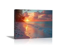 QUSAAOU Pintura Decorativa Para Costa arenosa palmeras aguas oceánicas profundas Arte De Pared Moderno Adecuado Para Dormitorios Comedores Pasillos BañOs Oficinas Y Cocinas （Azul-70x100cm1 Enmarcado