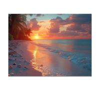 QUSAAOU Pintura Decorativa Para Costa arenosa palmeras aguas oceánicas profundas Arte De Pared Moderno Adecuado Para Dormitorios Comedores Pasillos BañOs Oficinas Y Cocinas （Azul-30x45cm1 Sin marco
