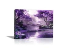 QUSAAOU Pintura Decorativa Para Puente morado jardín río escenario campestre Arte De Pared Moderno Adecuado Para Dormitorios Comedores Pasillos BañOs Oficinas Y Cocinas （Morado-70x100cm1 Enmarcado