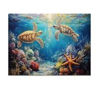 QUSAAOU Pintura Decorativa Para Tortuga marina arrecife coralino submarina Arte De Pared Moderno Adecuado Para Dormitorios Comedores Pasillos BañOs Oficinas Y Cocinas （Azul-60x90cm1 Sin marco