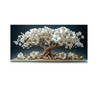 QUSAAOU Pintura Mural Árbol de la Vida florido blanco raíz dorada escultura En Lienzo Paisaje Impresiones ArtíSticas Para Sala De Estar Oficina Aula Sala De Reuniones BañO（Blanco-30x60cm1 Sin marco