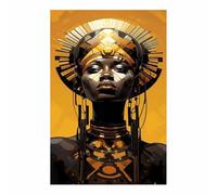 QUSAAOU PóSter Impreso Lienzo Figura tocado geométrico fondo dorado Con Retrato De Mujer Africana Vintage éTnica Divertida Para Sala De Estar DecoracióN Del Hogar（Oro-80x120cm1 Sin marco