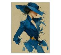 QUSAAOU PóSter Impreso Lienzo Traje azul sombrero extenso elegancia profesional moderna Con Retrato Mujer Africana Vintage éTnica Divertida Para Sala Estar DecoracióN Del Hogar -80x120cm1 Sin marco