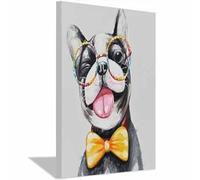 QUSAAOU Salon Modernos Bulldog francés con gafas y lazo de corbata Cuadros Para Salon Foto Con Lienzo Canvas Laminas Cuadro Dormitorio Decoracion Hogar Pared Quadro（Blanco y negro-60x90cm1 Enmarcado