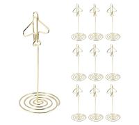 Qusedwey 10 Piezas Soportes para Clip de Notas, Soporte para Tarjeta de Nombre de NúMero de Mesa, Tarjeta de Visita de Metal de Escritorio, de AvióN Dorado con Base