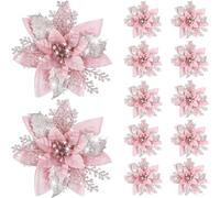 Qusedwey 20PCS 14.5cm Flores Artificiales de Navidad con Purpurina DecoracióN de Feliz ÁRbol de Navidad Adornos de Feliz AñO Navidad,A