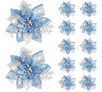 Qusedwey 20PCS 14.5cm Flores Artificiales de Navidad con Purpurina DecoracióN de Feliz ÁRbol de Navidad Adornos de Feliz AñO Navidad,B