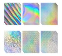 Qusedwey 24 Hojas de Cartulina Holográfica de 8,5 X 11 Pulgadas, 250 G/M²/92 Lb, 6 Estilos Mixtos, Cartulina Metálica, Papel de Espejo Iridiscente Brillante