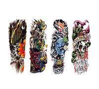 Qusedwey 4 Unids/Lote Impermeable Tatuajes Temporales Pescado Cráneo Color Brazo Completo Mecánico Tatuajes Etiqueta 48X17Cm (1720#) Aplicable a Macho y Hembra